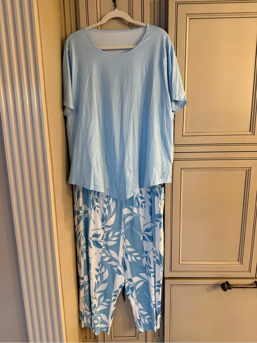 New Light Blue Women's 2 piece Capris lounge Set Top Pants plus size 4XL